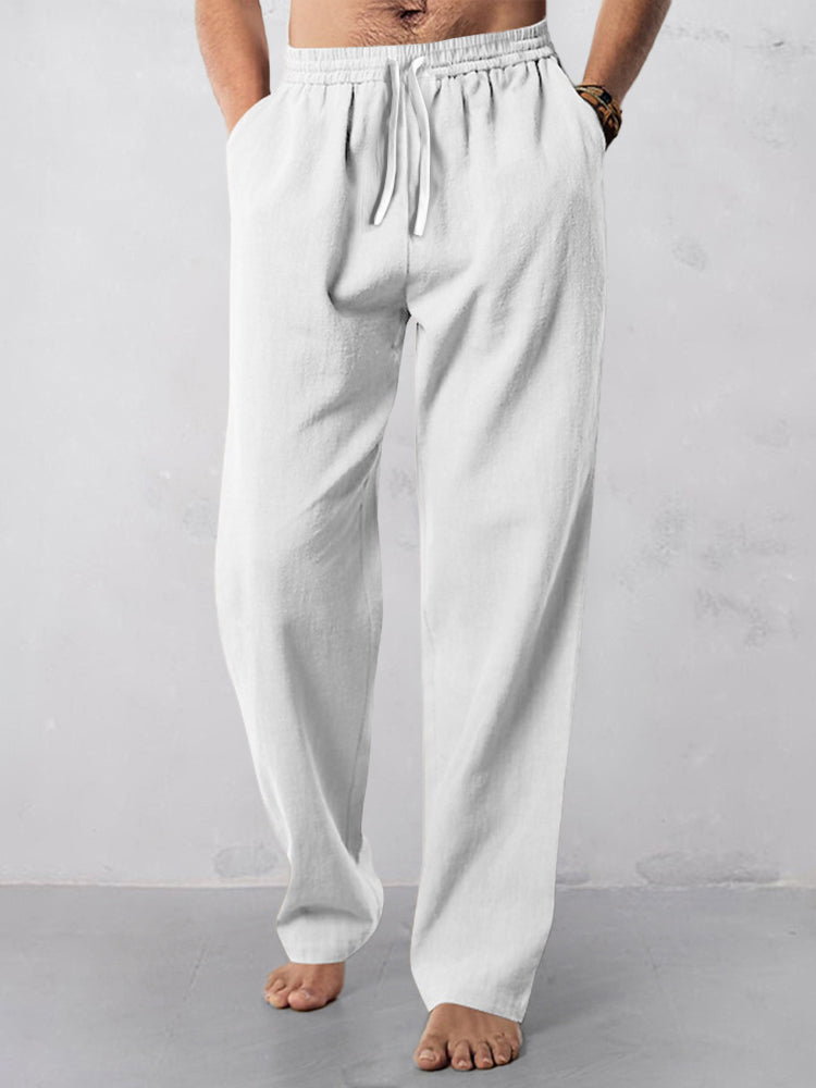 Casual Straight-Leg Cotton Linen Pants