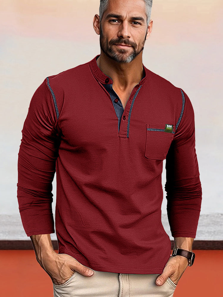Color Block Stretchy Henley Shirt