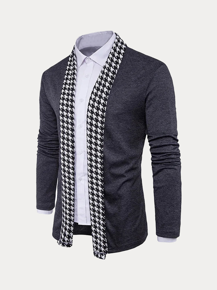 Stylish Houndstooth Pattern Knit Cardigan