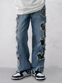 Stylish Camo Patch Ripped Jeans