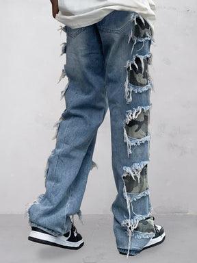 Stylish Camo Patch Ripped Jeans