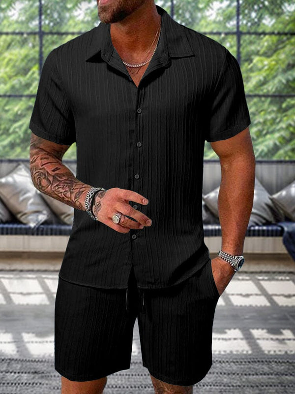 Leisure Textured Shirt Set Sets coofandy Black S 