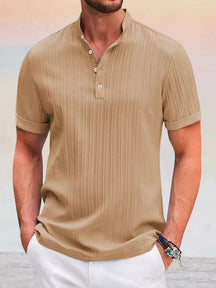 Leisure Simple Stripe Henley Shirt Shirts coofandy Khaki S 