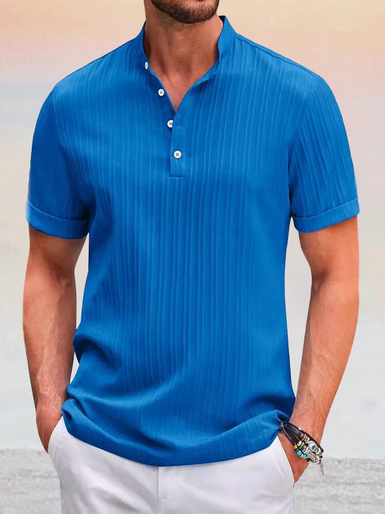 Leisure Simple Stripe Henley Shirt Shirts coofandy Blue S 