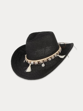 Stylish Wide Brim Woven Straw Hat Hat coofandy Black F(56-58) 