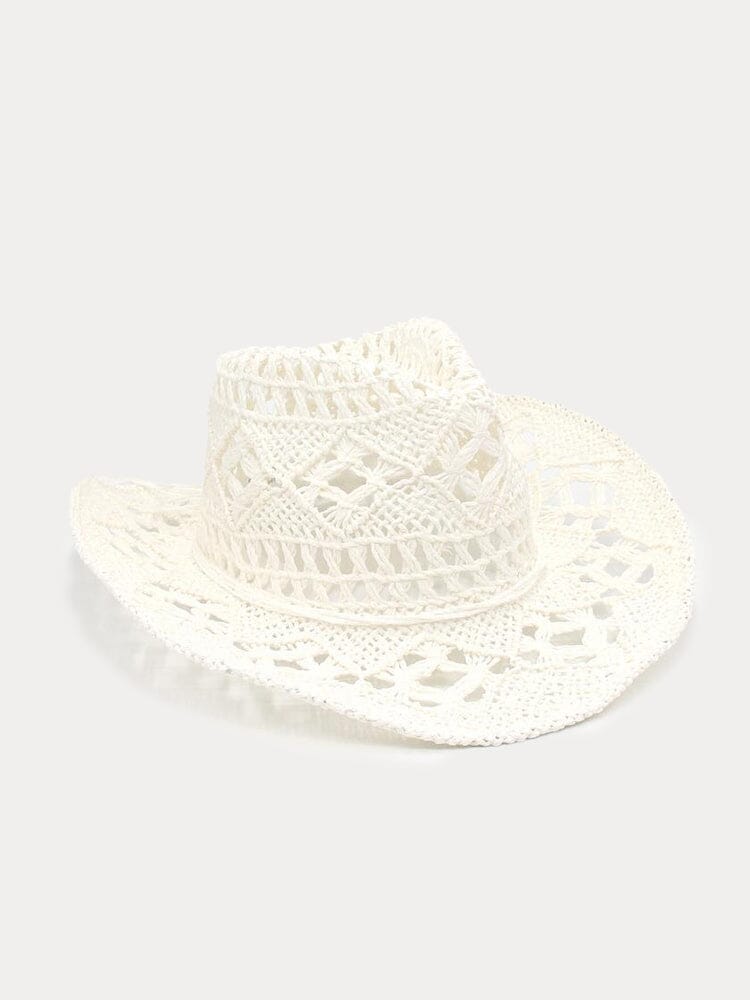 Breathable Hollow Woven Straw Hat Hat coofandy White F(56-58) 