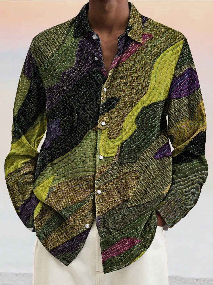 Stylish Colorblock Print Cotton Linen Shirt
