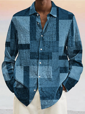Stylish Blue Print Cotton Linen Shirt