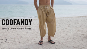 COOFANDY Men's Cotton Linen Harem Pants Drawstring Casual Cropped Trousers Lightweight Loose Beach Yoga Pants with Pockets