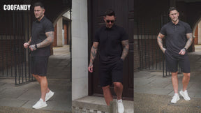 COOFANDY Men's Waffle Knit Polo Shirt and Shorts Set 2 Pieces Outfits Summer Suit Casual Tracksuit with Pockets