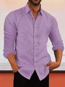 Casual Linen Style Button Long Sleeves shirt Shirts coofandystore Purple M 