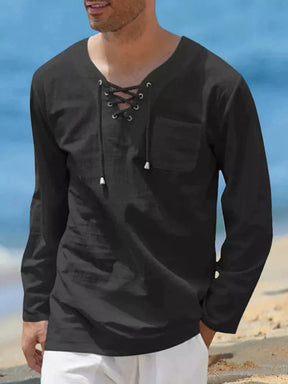 v neck cotton style shirt with pocket coofandy Black S 