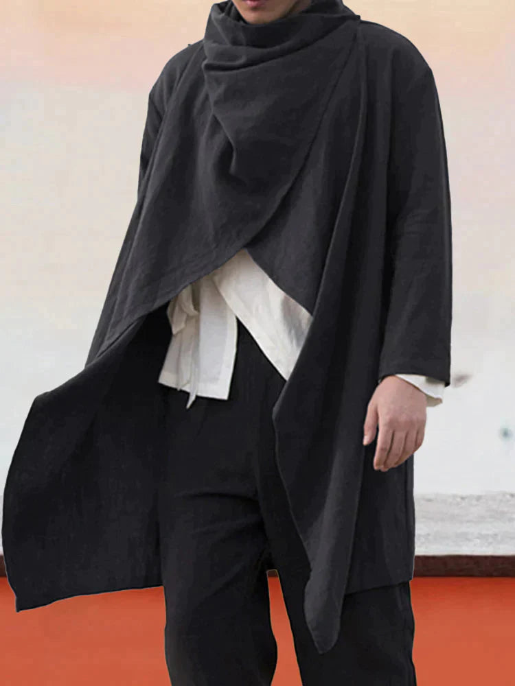 cotton linen style cape Coat coofandystore Black S 