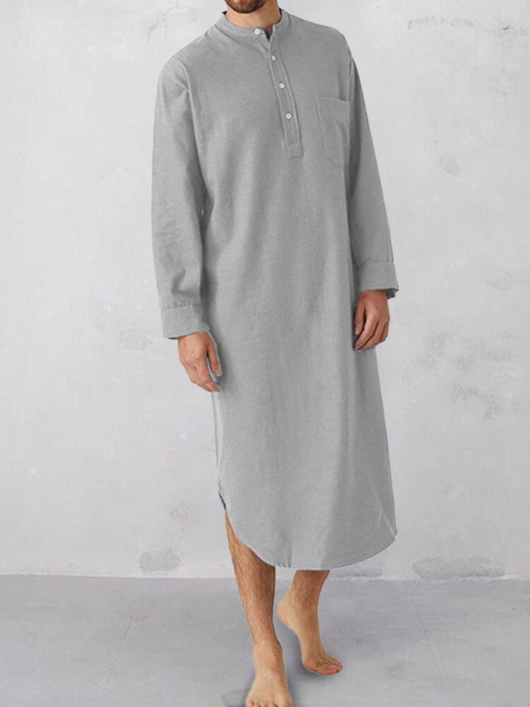 Coofandy Cotton Button Long Sleeve Robe Robe coofandystore Grey M 