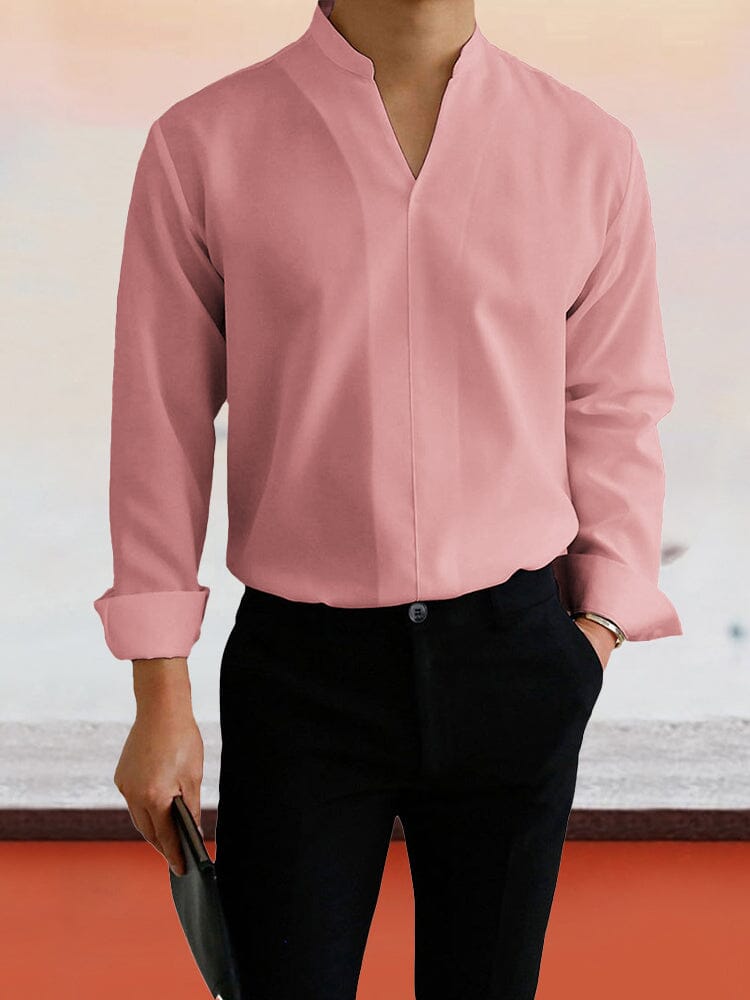Coofandy Stand Collar Work Long Sleeve Shirt Shirts coofandystore Pink M 