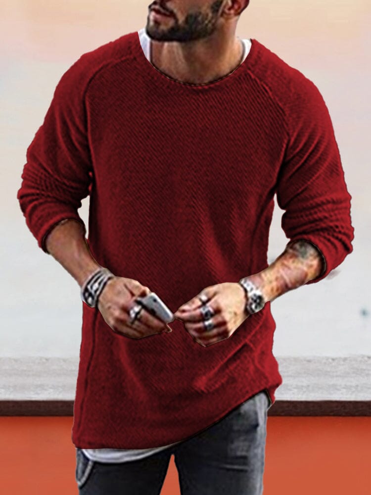knitted crewneck long sleeve sweater coofandystore Red S 