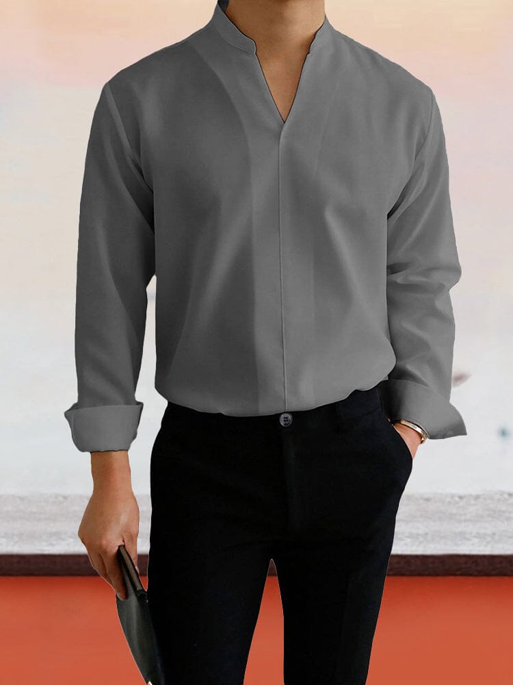 Coofandy Stand Collar Work Long Sleeve Shirt Shirts coofandystore Grey M 