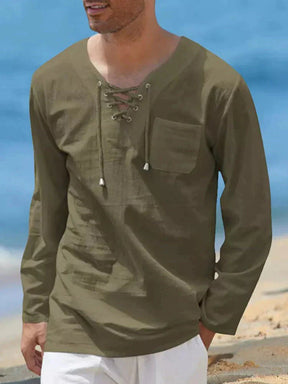 v neck cotton style shirt with pocket coofandy Army Green S 