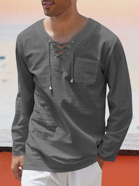 v neck cotton style shirt with pocket Shirts coofandy Dark Grey S 