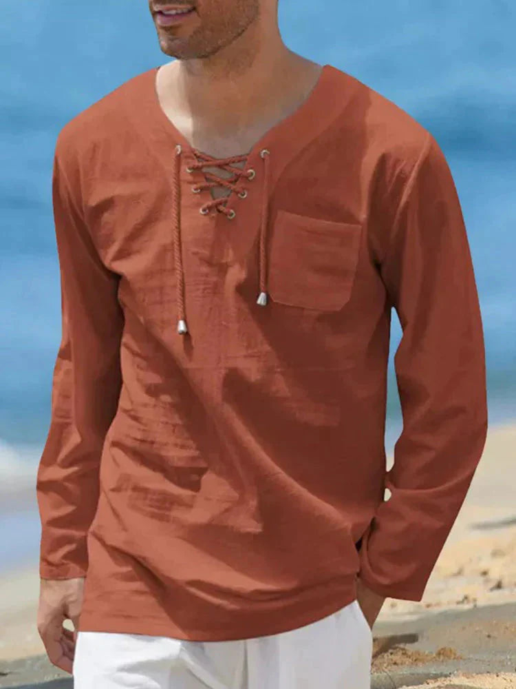 v neck cotton style shirt with pocket coofandy Brick S 