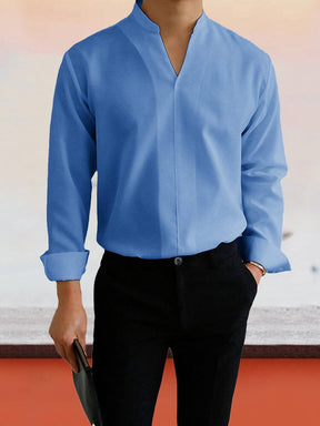 Coofandy Stand Collar Work Long Sleeve Shirt Shirts coofandystore Light Blue M 