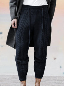slim knitted ninth pants Pants coofandystore Black M 