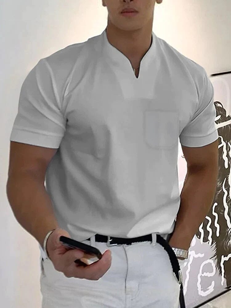 Loose V Neck Short Sleeves T-Shirt T-Shirt coofandystore Grey S 