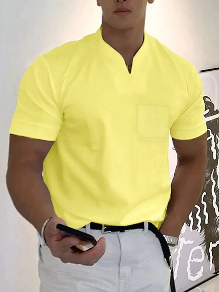 Loose V Neck Short Sleeves T-Shirt T-Shirt coofandystore Yellow S 