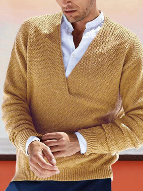 V-Neck Knit Long Sleeve Sweater coofandystore Khaki S 