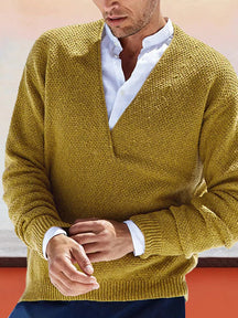 V-Neck Knit Long Sleeve Sweater coofandystore Yellow S 