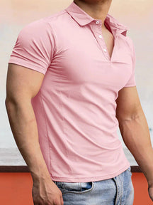 lapel polo short sleeves shirt Shirts coofandystore Pink S 