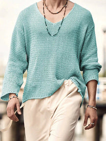 Solid Color V-Neck Sweater coofandystore Green S 