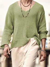 Solid Color V-Neck Sweater coofandystore Light Green S 