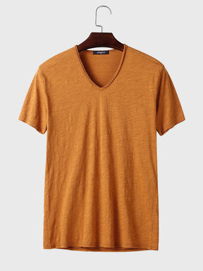 Cotton V-Neck Short Sleeve T-Shirt coofandystore Camel S 