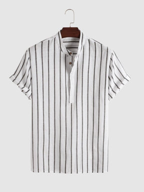 Coofandy Linen Striped Short Sleeve Shirt coofandystore White M 