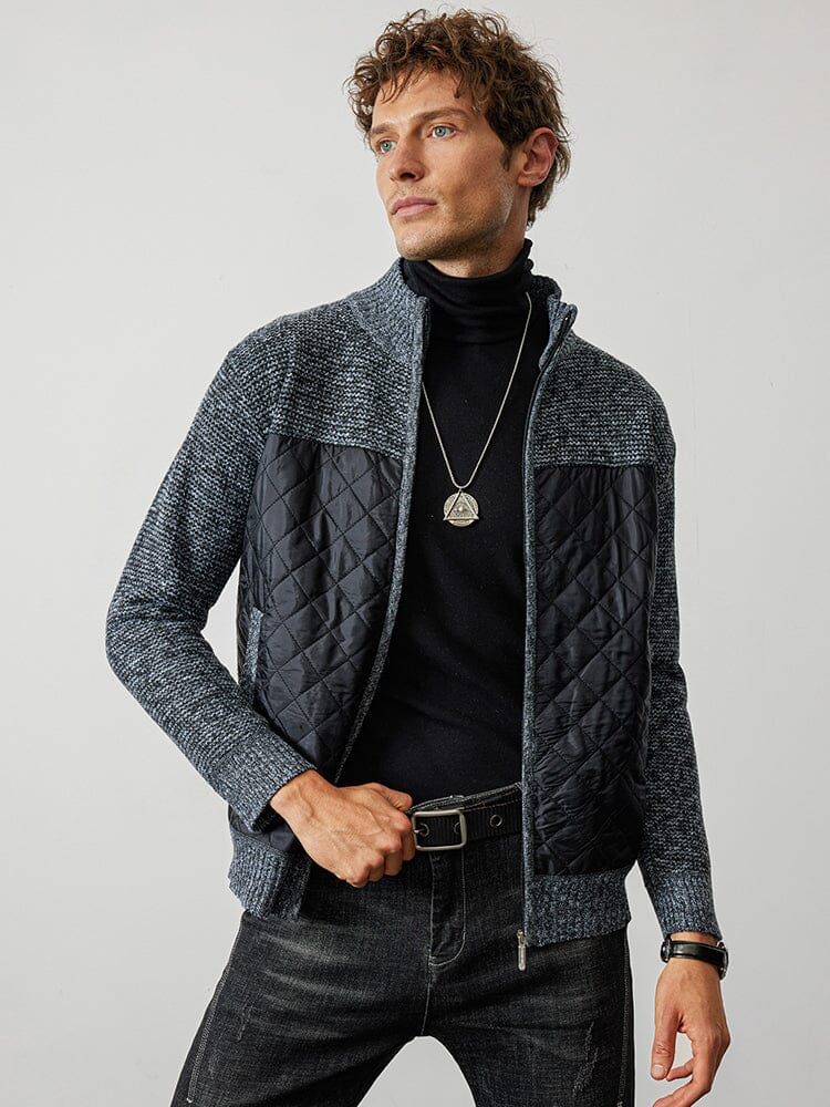 Stand Collar Spliced Knit Coat Coat coofandystore 
