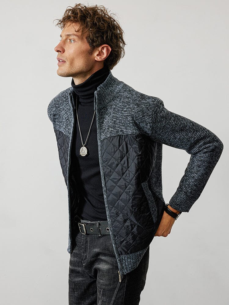Stand Collar Spliced Knit Coat Coat coofandystore 