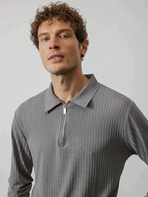 Coofandy Zipper Stripe Long Sleeve Polo Shirt Polos coofandy 