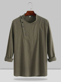 Linen Style Stand Collar Button Top Shirt coofandystore Green S 