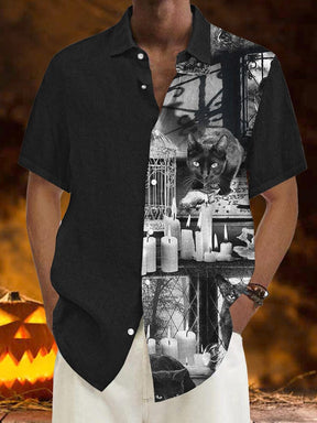 Halloween Pattern Short Sleeves Shirt 16 coofandystore Black M 
