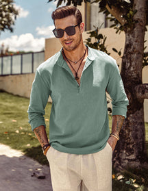 Coofandy Linen Style Collar Long-sleeved Shirt