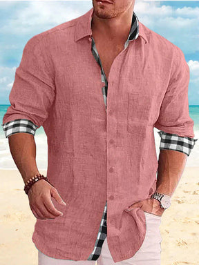 Coofandy Plaid Collar Linen Style Long Sleeves Shirt Shirts coofandy Rose Pink M 