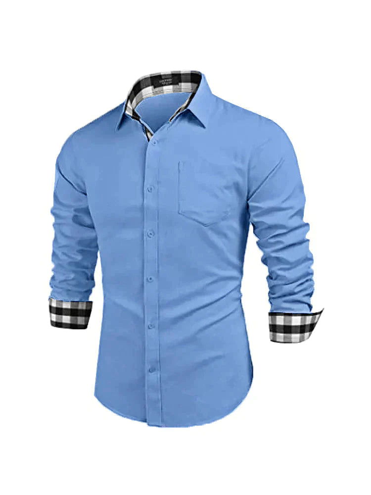 Coofandy Plaid Collar Linen Style Long Sleeves Shirt