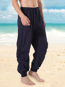 Coofandy Harem linen style lace-up pants coofandystore Navy Blue S 