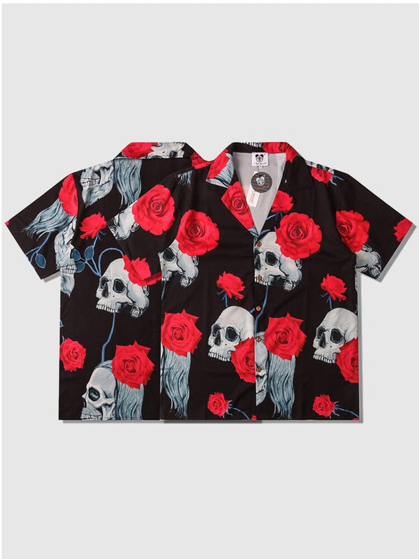 Coofandy Rose Skull Lapel Short Sleeve Shirt Shirts coofandystore 