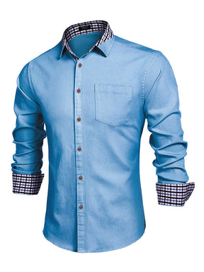COOFANDY Long-Sleeve Denim Dress Shirt coofandy Sky Blue S 