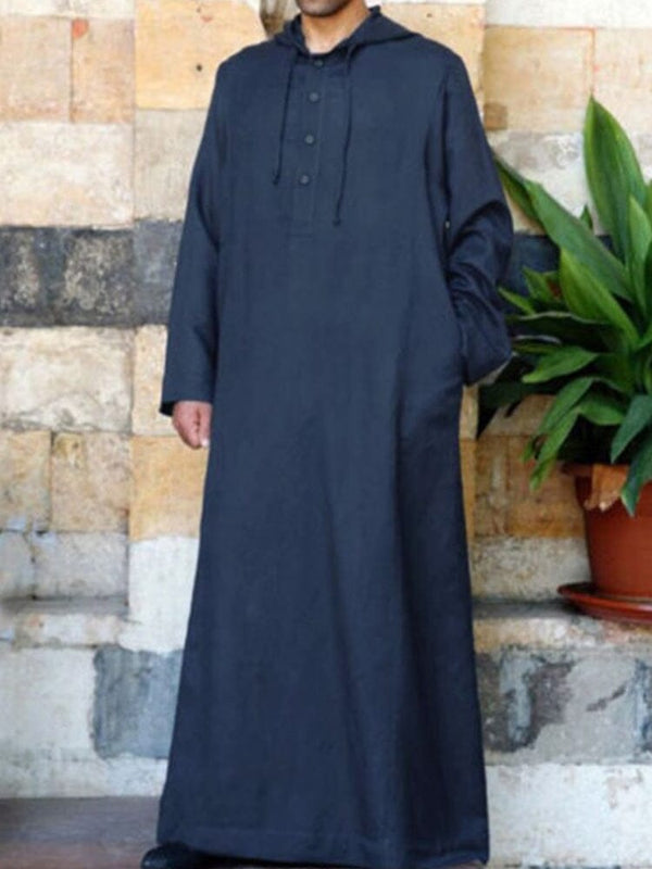 Long Hooded Shirts Muslim Robes Robe coofandystore Navy Blue S 