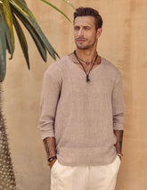 Coofandy Linen Style Simple Long-sleeved Shirt coofandy 