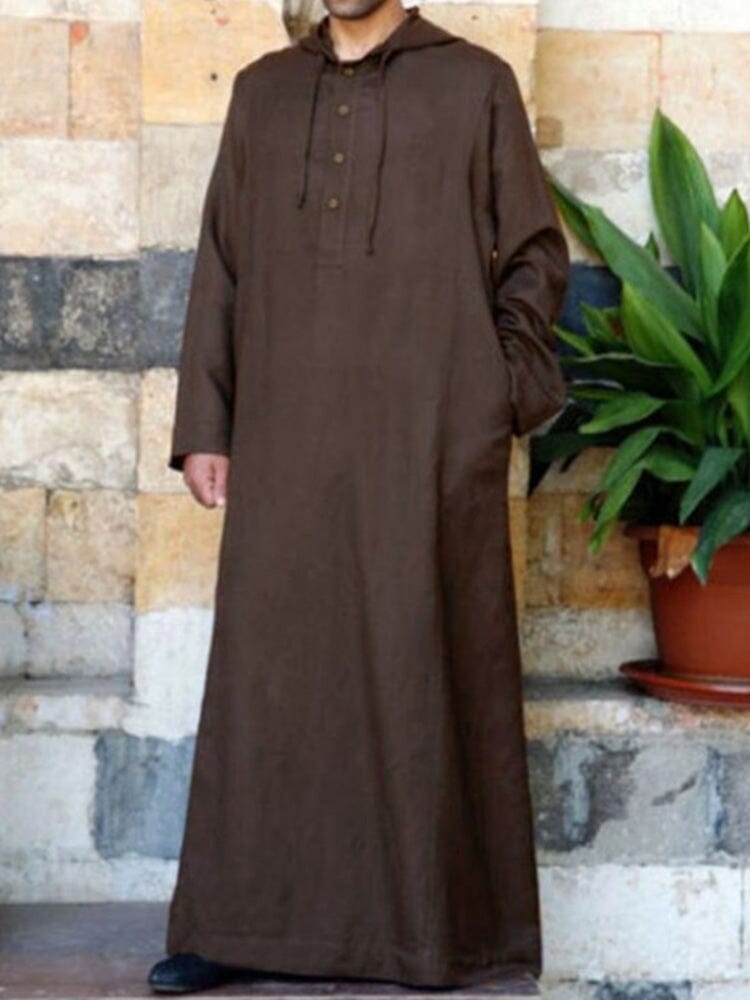 Long Hooded Shirts Muslim Robes Robe coofandystore Brown S 