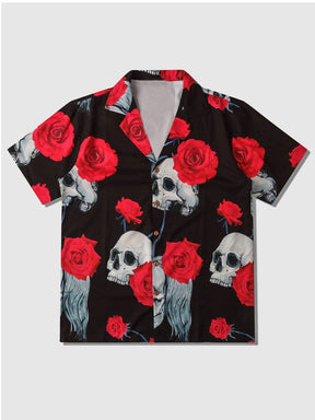 Coofandy Rose Skull Lapel Short Sleeve Shirt Shirts coofandystore 
